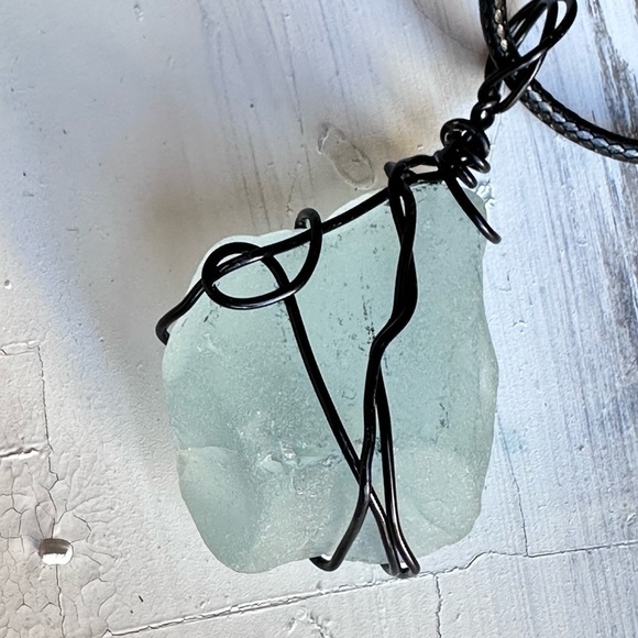 Mississippi gulf Sea Glass Pendant Necklace Wire Wrapped Artisan Handmade 4174 B - Picture 3 of 12